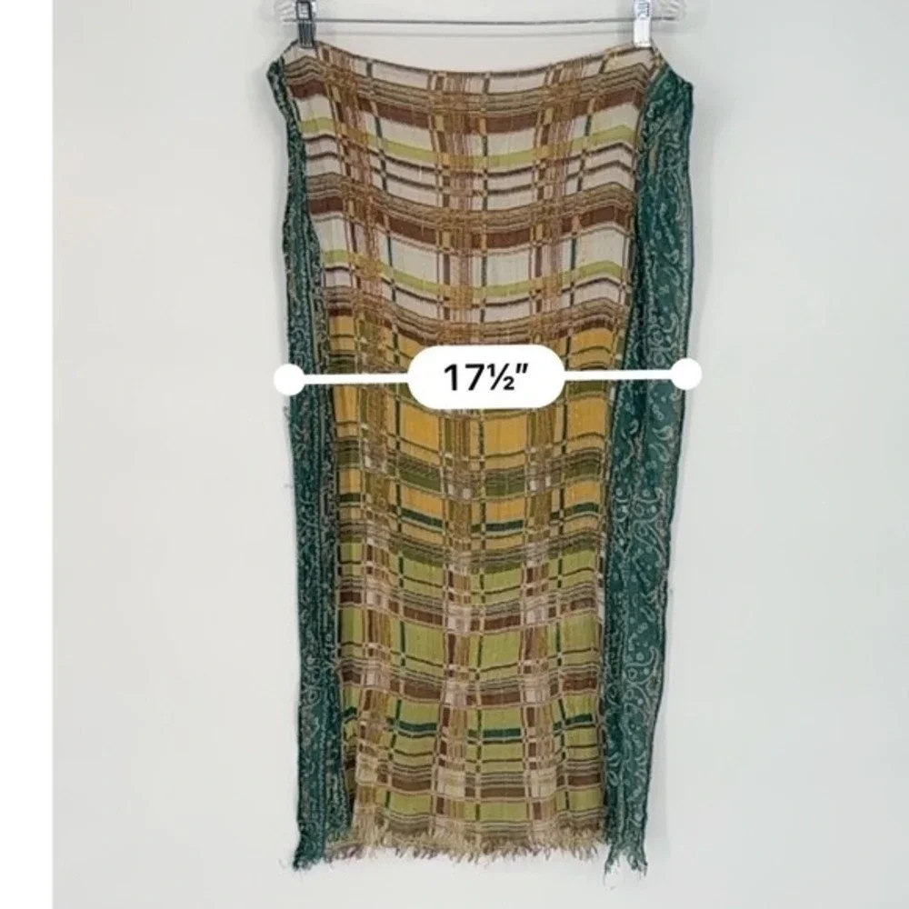 Green Gold Plaid‎ Paisley Metallic Thread Lightweight Scarf Chic Fairycore 89-53